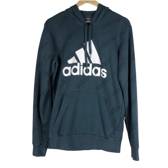 Adidas Logo Hoodie Womens S Blue Pullover Drawstring Kangaroo Pocket Athleisure - Picture 1 of 3